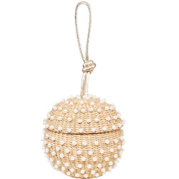 Pearl embellished Rattan Purse with Wrist handle - by Poolside *NWT* - Picture 1 of 9